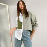 Langarmhemd mit kontrastfarbenem Panelbesatz - Grün